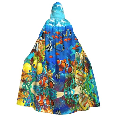 axzttupy Ocean Tropical Fish Coral Undersea World Print Adult Hooded Cloak Halloween Christmas Carnival Parties Medieval Theme Costume von axzttupy