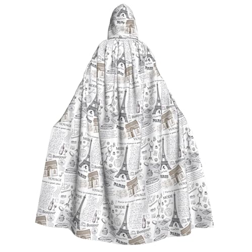 axzttupy Pariser Kaffee-Eiffelturm-Druck, Erwachsenenkostüm, mit Kapuze, Halloween, Weihnachten, Karneval, Partys, Mittelalter-Kostüm von axzttupy