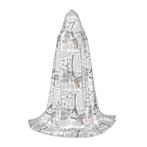 axzttupy Pariser Kaffee-Eiffelturm-Druck, Unisex, mit Kapuze, volle Länge, Umhang für Zauberer, Weihnachten, Karneval, Halloween, Cosplay von axzttupy