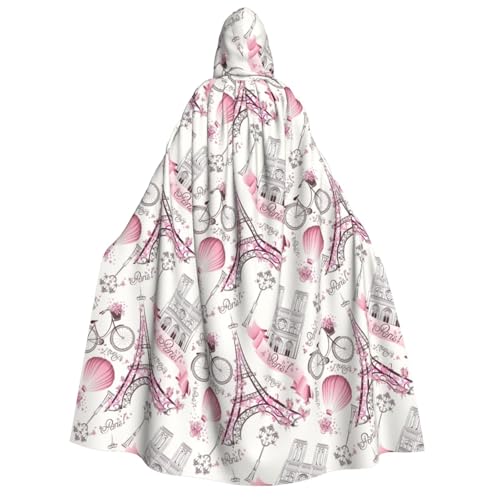 axzttupy Pariser Turm-Blumendruck, Erwachsenen-Kapuzenumhang, Halloween, Weihnachten, Karneval, Partys, Mittelalter-Kostüm von axzttupy