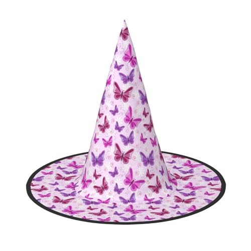 axzttupy Rosa Schmetterling Druck Halloween Hexenhut Unisex Karneval Kostüm Zubehör Party Cosplay und Festlich axzttupy Rosa Schmetterling Druck Halloween Hexenhut Unisex Karneval Kostüm Zubehör Party Cosplay und Festlich von axzttupy
