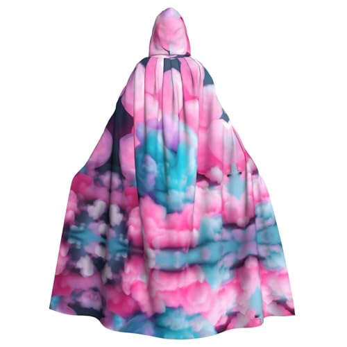 axzttupy Rosafarbener Baumwoll-Candy-Druck, Unisex, Halloween-Kapuzenumhang, volle Länge, für mittelalterliche Renaissance-Cosplay-Kostüme von axzttupy