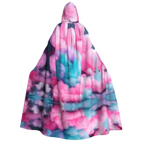 axzttupy Rosafarbener Baumwoll-Candy-Druck für Erwachsene, Kapuzenumhang, Halloween, Weihnachten, Karneval, Partys, Mittelalter-Kostüm von axzttupy