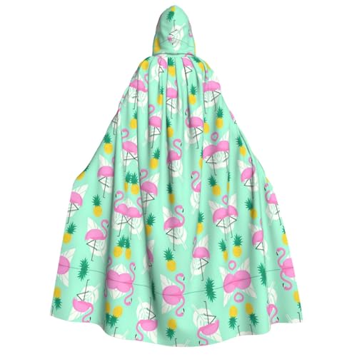axzttupy Rosafarbener Flamingo-Ananas-Aufdruck, Erwachsenen-Kapuzenumhang, Halloween, Weihnachten, Karneval, Partys, Mittelalter-Kostüm von axzttupy