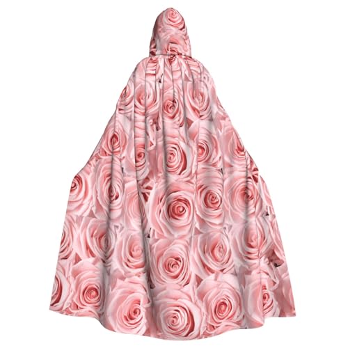 axzttupy Rosafarbener Rosen-Druck, Unisex, Halloween-Kapuzenumhang, volle Länge, für mittelalterliche Renaissance-Cosplay-Kostüme von axzttupy