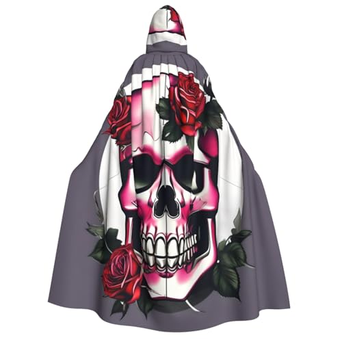 axzttupy Rosen-Totenkopf-Aufdruck, Erwachsenen-Kapuzenumhang, Halloween, Weihnachten, Karneval, Partys, Mittelalter-Kostüm von axzttupy