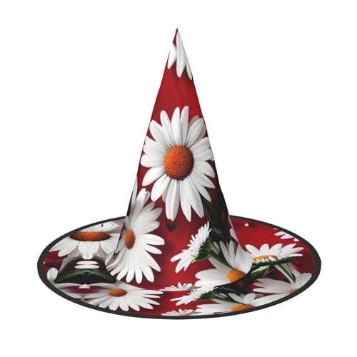 axzttupy Rote Blume und weiße Gänseblümchen Druck Halloween Hexenhut Unisex Karneval Kostüm Zubehör Partys Cosplay und Festlich axzttupy Rote Blume und weiße Gänseblümchen Druck Halloween Hexenhut Unisex Karneval Kostüm Zubehör Partys Cosplay und Festlich von axzttupy