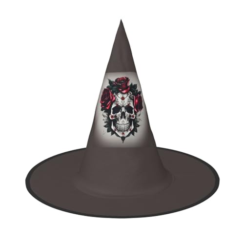 axzttupy Rote Rose Schädel Druck Halloween Hexenhut Unisex Karneval Kostüm Zubehör Party Cosplay und Festlich von axzttupy