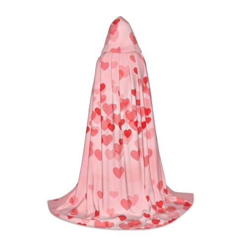 axzttupy Roter Herz-Druck, Unisex, mit Kapuze, volle Länge, Umhang für Zauberer, Weihnachten, Karneval, Halloween, Cosplay von axzttupy
