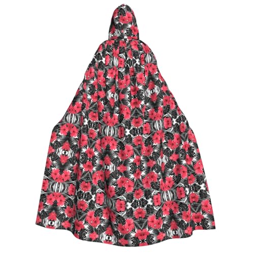 axzttupy Roter Hibiskusaufdruck, Erwachsenen-Kapuzenumhang, Halloween, Weihnachten, Karneval, Partys, Mittelalter-Kostüm von axzttupy