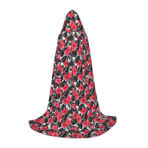 axzttupy Roter Hibiskusaufdruck, Unisex, mit Kapuze, Umhang in voller Länge, für Zauberer, Weihnachten, Karneval, Halloween, Cosplay von axzttupy