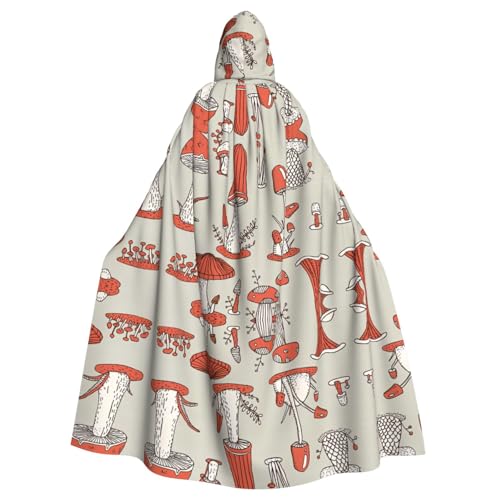 axzttupy Roter Pilz-Druck, Unisex, Halloween-Kapuzenumhang, volle Länge, für Mittelalter-Renaissance-Cosplay-Kostüme von axzttupy