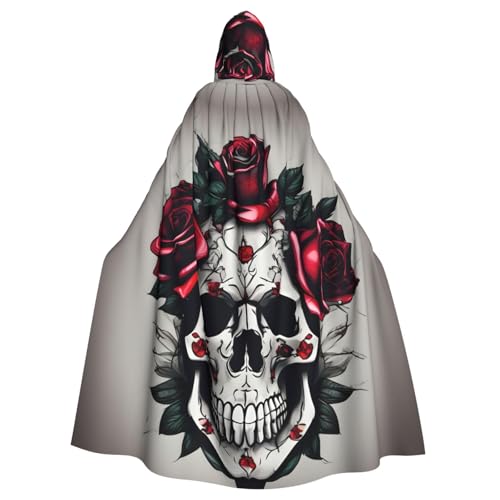 axzttupy Roter Rosen-Totenkopf-Druck, Unisex, Halloween-Kapuzenumhang, volle Länge, für Mittelalter-Renaissance-Cosplay-Kostüme von axzttupy