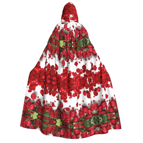 axzttupy Roter Rosenblüten-Aufdruck, Erwachsenenumhang mit Kapuze, Halloween, Weihnachten, Karneval, Partys, Mittelalter-Kostüm von axzttupy