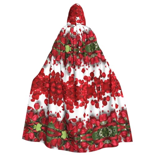 axzttupy Roter Rosenblüten-Druck, Unisex, Halloween-Kapuzenumhang, volle Länge, für mittelalterliche Renaissance-Cosplay-Kostüme von axzttupy