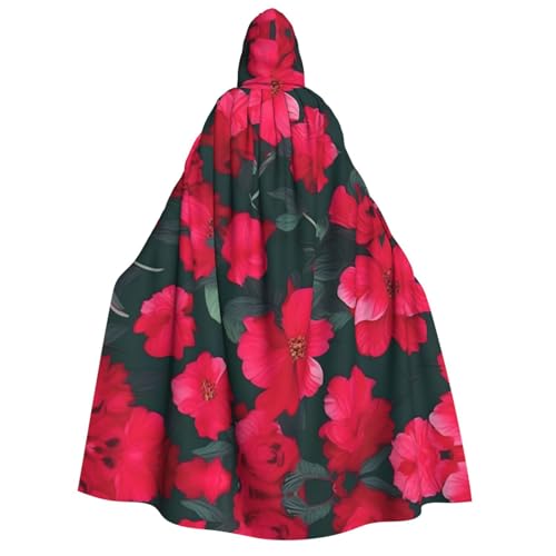 axzttupy Roter rosa Blumendruck, Kapuzenumhang für Erwachsene, Halloween, Weihnachten, Karneval, Partys, Mittelalter-Kostüm von axzttupy