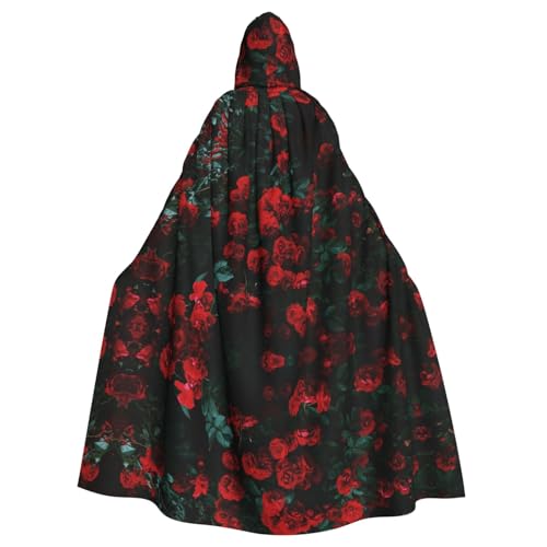 axzttupy Roter und schwarzer Rosen-Druck, Unisex, Halloween-Kapuzenumhang, volle Länge, für Mittelalter-Renaissance-Cosplay-Kostüme von axzttupy