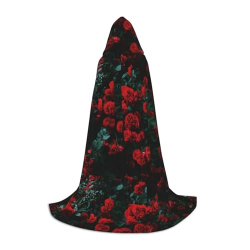 axzttupy Roter und schwarzer Rosen-Druck, Unisex, mit Kapuze, Umhang in voller Länge, für Zauberer, Weihnachten, Karneval, Halloween, Cosplay von axzttupy