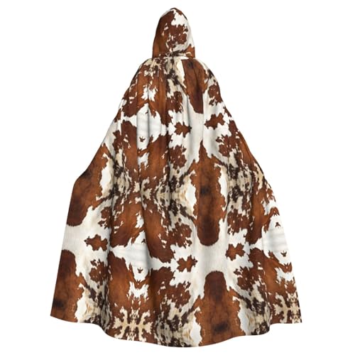 axzttupy Roter und weißer Rindsleder-Druck, Unisex, Halloween-Kapuzenumhang, volle Länge, für mittelalterliche Renaissance-Cosplay-Kostüme von axzttupy
