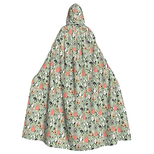 axzttupy Schöner Cartoon-Katzen-Druck, Unisex, Halloween-Kapuzenumhang, volle Länge, für Mittelalter-Renaissance-Cosplay-Kostüme von axzttupy
