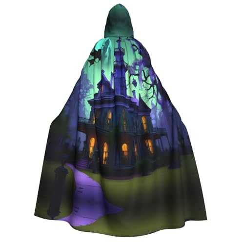 axzttupy Schwarzer Haunted Mansion Print Erwachsene Kapuzenumhang Halloween Weihnachten Karneval Partys Mittelalter Thema Kostüm von axzttupy