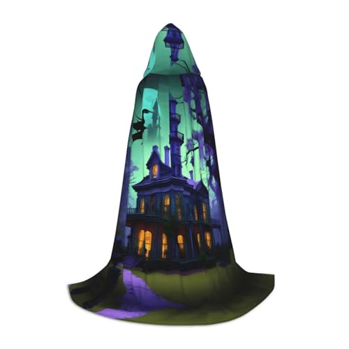 axzttupy Schwarzer Haunted Mansion Print Unisex Kapuzenumhang in voller Länge für Zauberer Weihnachten Karneval Halloween Cosplay von axzttupy