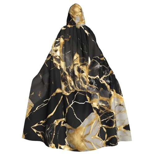 axzttupy Schwarzer Marmor-Textur, goldener Druck, Unisex, Halloween-Kapuzenumhang, volle Länge, für mittelalterliche Renaissance-Cosplay-Kostüme von axzttupy