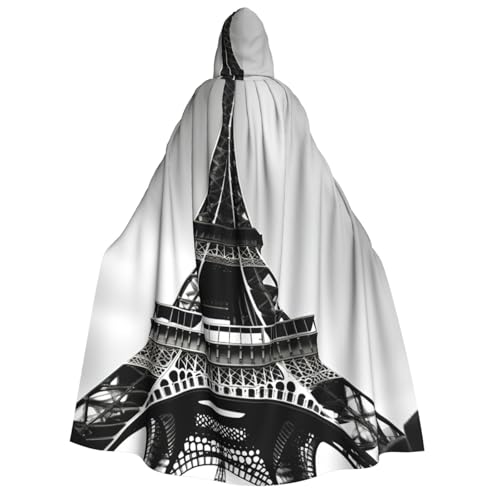 axzttupy Schwarzer Pariser Eiffelturm-Aufdruck, Erwachsenenkostüm, mit Kapuze, Halloween, Weihnachten, Karneval, Partys, Mittelalter von axzttupy