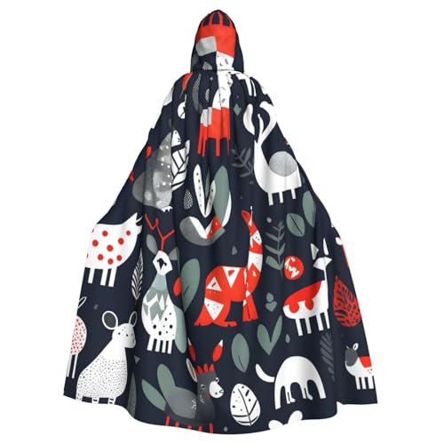 axzttupy Skandinavischer Tierdruck, Unisex, Halloween, Kapuzenumhang, volle Länge, für Mittelalter-Renaissance-Cosplay-Kostüme von axzttupy