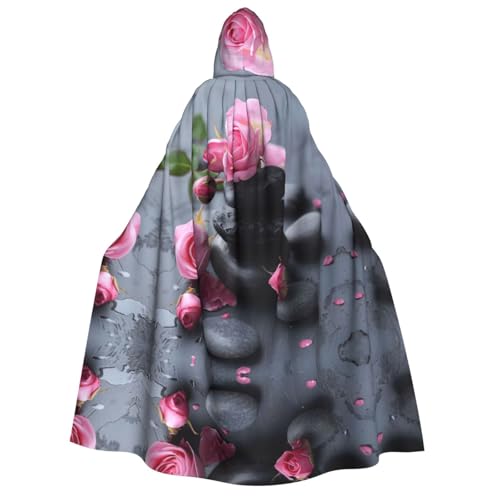 axzttupy Spa Stone and Rose Flowers 3 Print Adult Hooded Cloak Halloween Christmas Carnival Parties Medieval Theme Costume von axzttupy