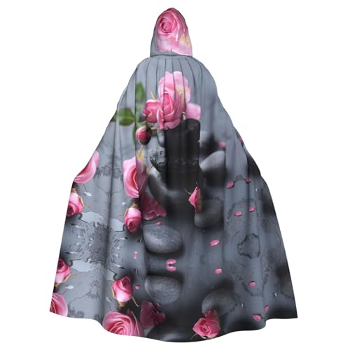 axzttupy Spa Stone and Rose Flowers 3 Print Unisex Halloween Hooded Cloak Full Length For Medieval Renaissance Cosplay Costumes von axzttupy