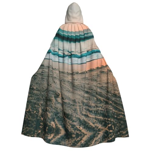 axzttupy Strand-Sonnenuntergang-Themen-Druck, Erwachsenen-Kapuzenumhang, Halloween, Weihnachten, Karneval, Partys, Mittelalter-Kostüm von axzttupy