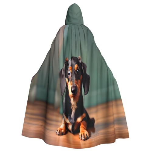 axzttupy Süßer Dackel-Duggee-Druck, Unisex, Halloween-Kapuzenumhang, volle Länge, für mittelalterliche Renaissance-Cosplay-Kostüme von axzttupy