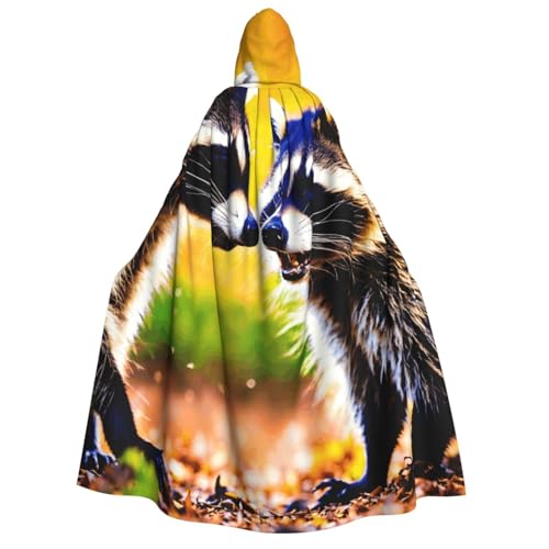 axzttupy Süßer Waschbär-Aufdruck, Erwachsenen-Kapuzenumhang, Halloween, Weihnachten, Karneval, Partys, Mittelalter-Kostüm von axzttupy