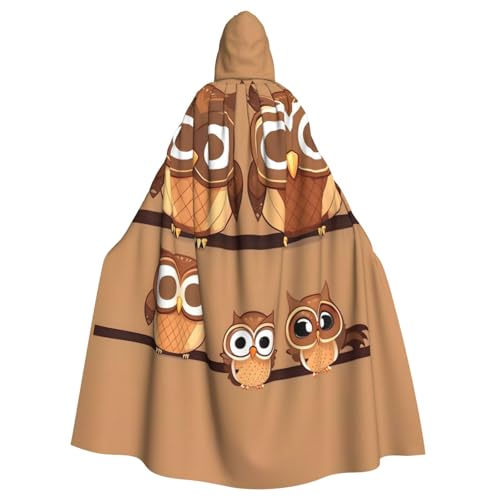 axzttupy Süßer brauner Cartoon-Eulen-Druck, Unisex, Halloween-Kapuzenumhang, volle Länge, für Mittelalter-Renaissance-Cosplay-Kostüme von axzttupy