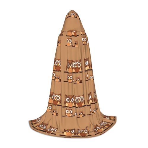 axzttupy Süßer brauner Cartoon-Eulen-Druck, Unisex, mit Kapuze, volle Länge, Umhang für Zauberer, Weihnachten, Karneval, Halloween, Cosplay von axzttupy
