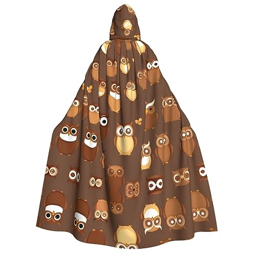 axzttupy Süßer brauner Umhang mit Kapuze, Cartoon-Eulen-Druck, für Halloween, Cosplay, Karneval und Maskerade-Partys, Uni-Umhang von axzttupy
