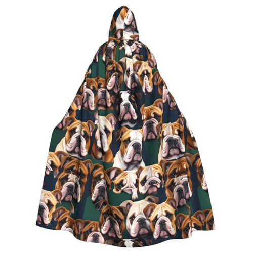 axzttupy Süßer englischer Bulldoggen-Druck, Unisex, Halloween-Kapuzenumhang, volle Länge, für Mittelalter-Renaissance-Cosplay-Kostüme von axzttupy