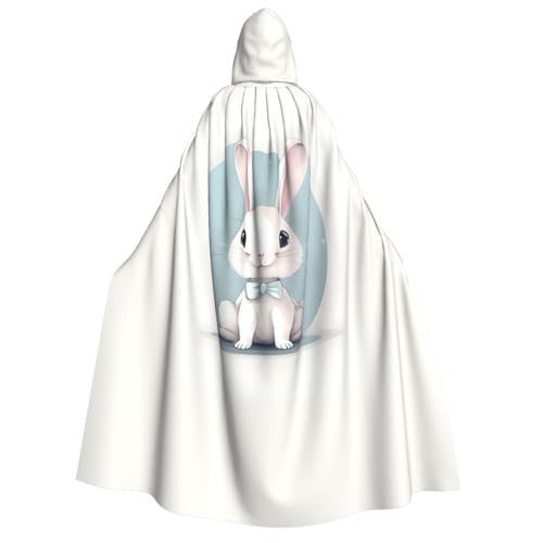 axzttupy Süßer weißer Hasen-Druck, Erwachsenen-Kapuzenumhang, Halloween, Weihnachten, Karneval, Partys, Mittelalter-Kostüm von axzttupy