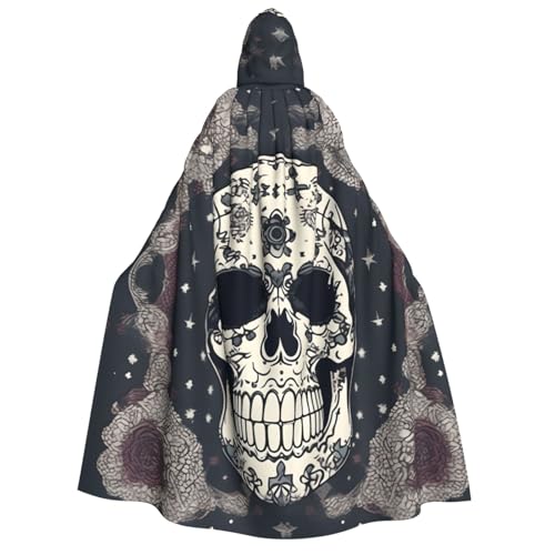 axzttupy Totenkopf-Yoga- und Blumendruck, Erwachsenen-Kapuzenumhang, Halloween, Weihnachten, Karneval, Partys, Mittelalter-Kostüm von axzttupy