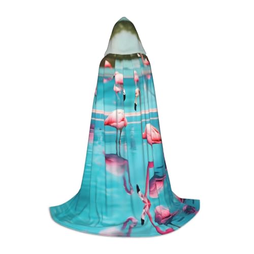 axzttupy Umhang mit Flamingo- und Schwimmbad-Druck, Unisex, mit Kapuze, für Zauberer, Weihnachten, Karneval, Halloween, Cosplay von axzttupy