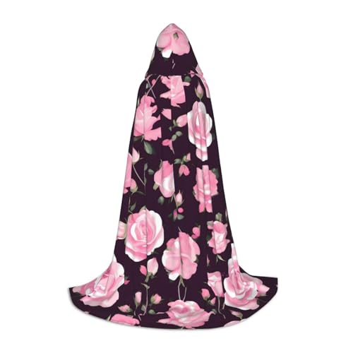 axzttupy Umhang mit Kapuze, Blumenmuster, Rose, rosa Druck, für Karneval, Halloween und Motto-Partys, bequemer Umhang von axzttupy