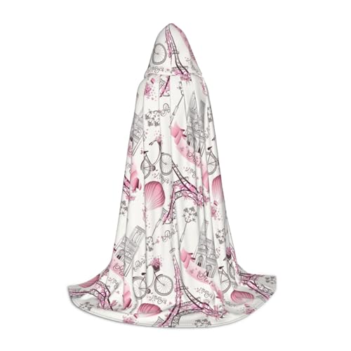 axzttupy Umhang mit Kapuze, Motiv: Paris-Turm, Blumendruck, Unisex, volle Länge, für Zauberer, Weihnachten, Karneval, Halloween, Cosplay von axzttupy