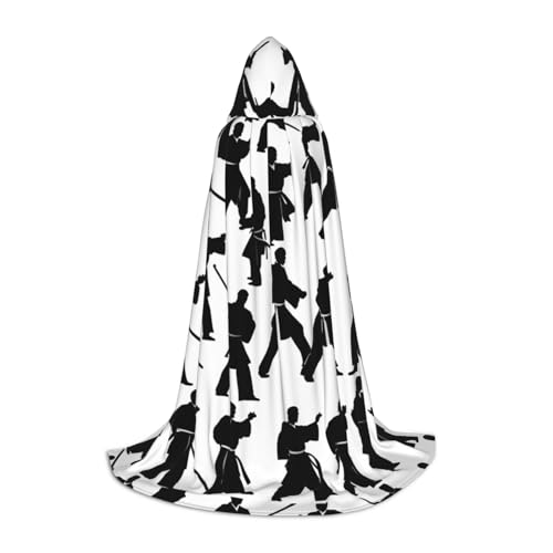 axzttupy Umhang mit Kapuze, Unisex, Motiv: Silhouetten von Kampfkunst, für Zauberer, Weihnachten, Karneval, Halloween, Cosplay von axzttupy