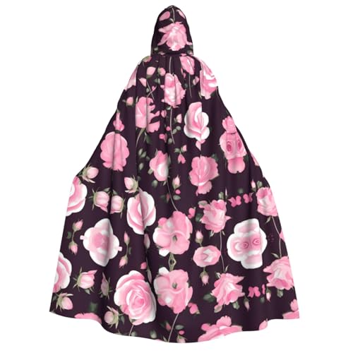axzttupy Umhang mit Kapuze für Erwachsene, Blumenmuster, Rose, Rosa, für Halloween, Weihnachten, Karneval, Partys, Mittelalter-Kostüm von axzttupy