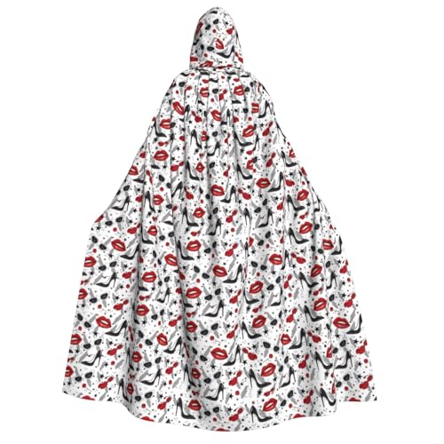 axzttupy Umhang mit Kapuze für Erwachsene, Motiv: Lippen, High Heels, Halloween, Weihnachten, Karneval, Partys, Mittelalter von axzttupy