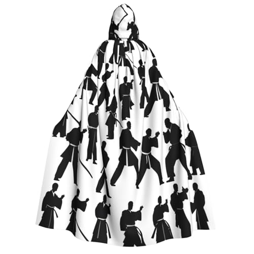 axzttupy Umhang mit Kapuze für Erwachsene, Motiv: Silhouetten von Kampfsportarten, für Halloween, Weihnachten, Karneval, Partys, Mittelalter-Kostüm von axzttupy