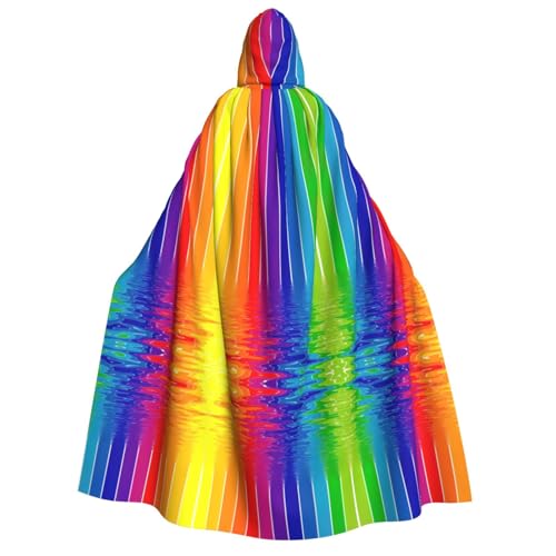 axzttupy Umhang mit Kapuze für Erwachsene, Regenbogen-gestreift, Halloween, Weihnachten, Karneval, Partys, Mittelalter-Kostüm von axzttupy