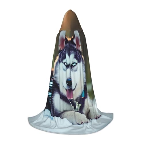 axzttupy Umhang mit Kapuze und Husky-Hundemotiv, Unisex, für Zauberer, Weihnachten, Karneval, Halloween, Cosplay von axzttupy
