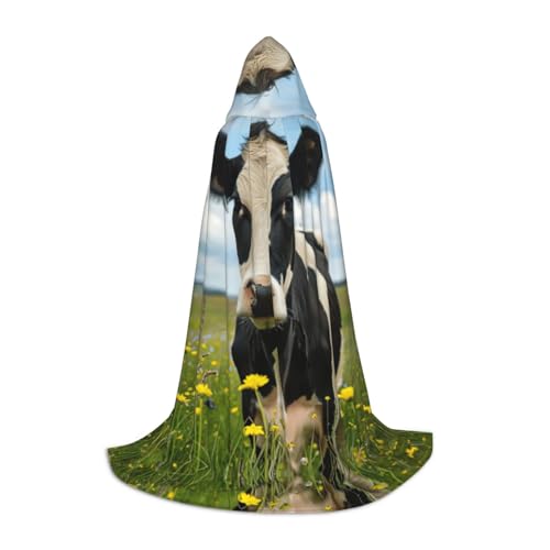 axzttupy Umhang mit Kapuze und Kuhmotiv, Unisex, volle Länge, für Zauberer, Weihnachten, Karneval, Halloween, Cosplay von axzttupy